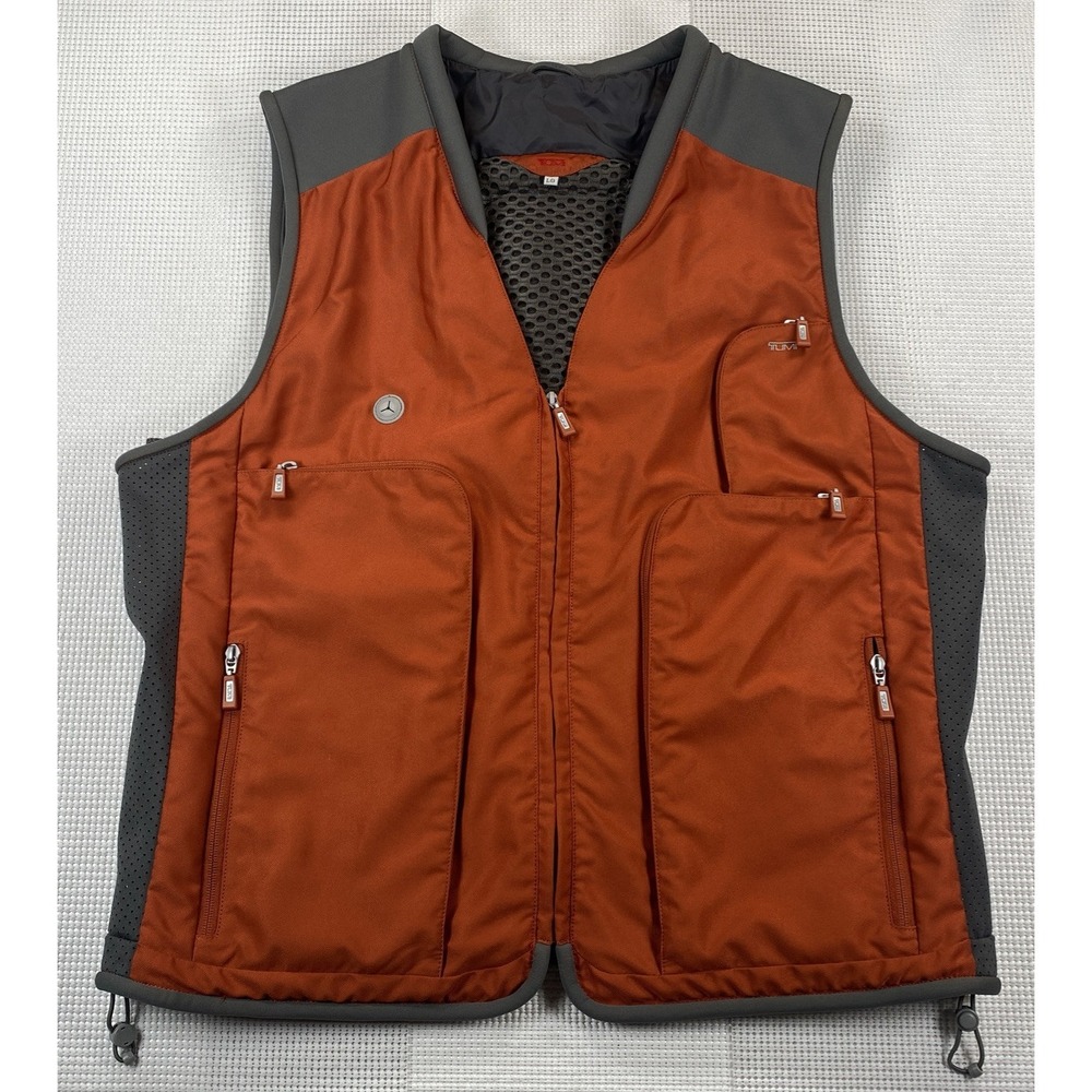Tumi Men's Large Vintage Rust Travel Vest Pockets Zip Vented